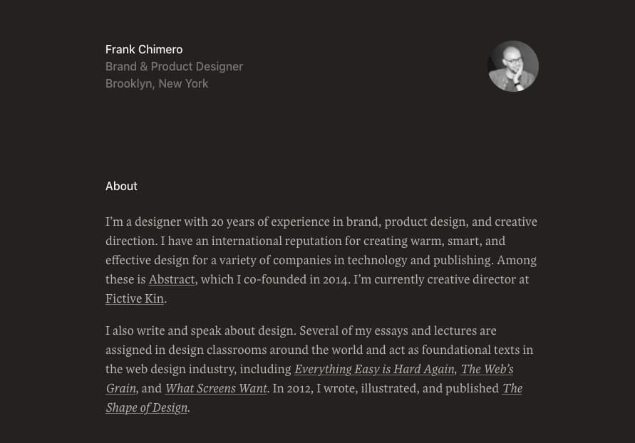 Ejemplo de blog de diseño gráfico: Frank Chimero