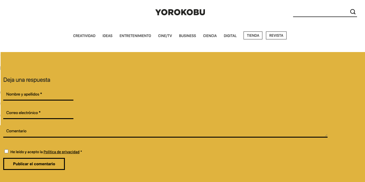 Ejemplo de características de blogs exitosos: filtro para envío de comentarios del blog de Yorokobu