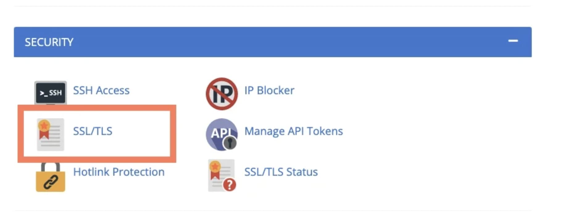 Opciones SSL en cPanel para obtener certificado SSL