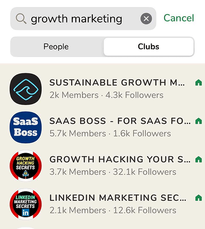 Clubes de growth marketing en Clubhouse