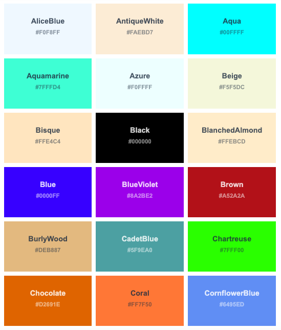 Paleta y códigos de colores en Hex