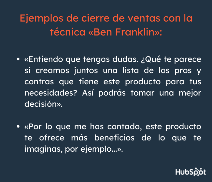 Cierres de ventas con la técnica Ben Franklin