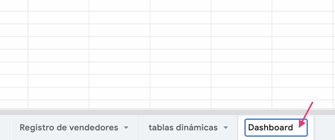 Cambiarle el nombre a la nueva hoja para las tablas dinámicas para crear un dashboard de ventas en Excel
