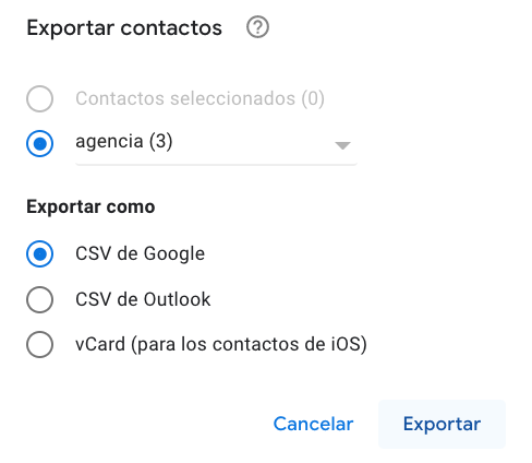 Exportar contactos de Gmail