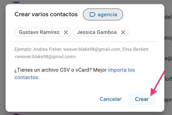 Crear nuevos contactos bajo una misma etiqueta en Gmail