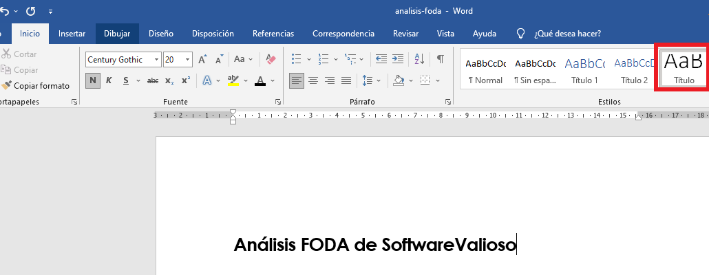 Título de análisis FODA en Word