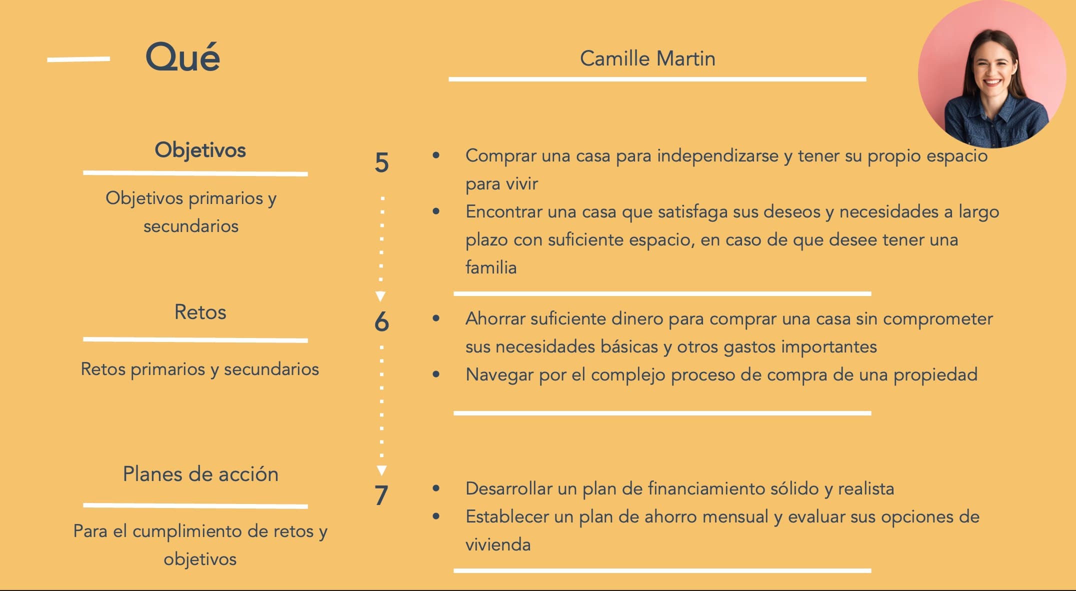 Ejemplo de buyer persona para inmobiliarias: Camille (qué quiere)