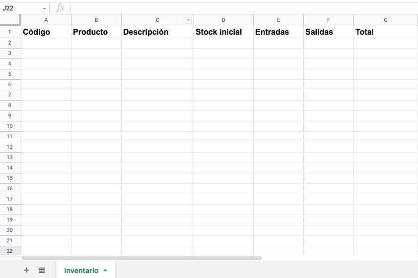 Inventario en Excel: crear títulos