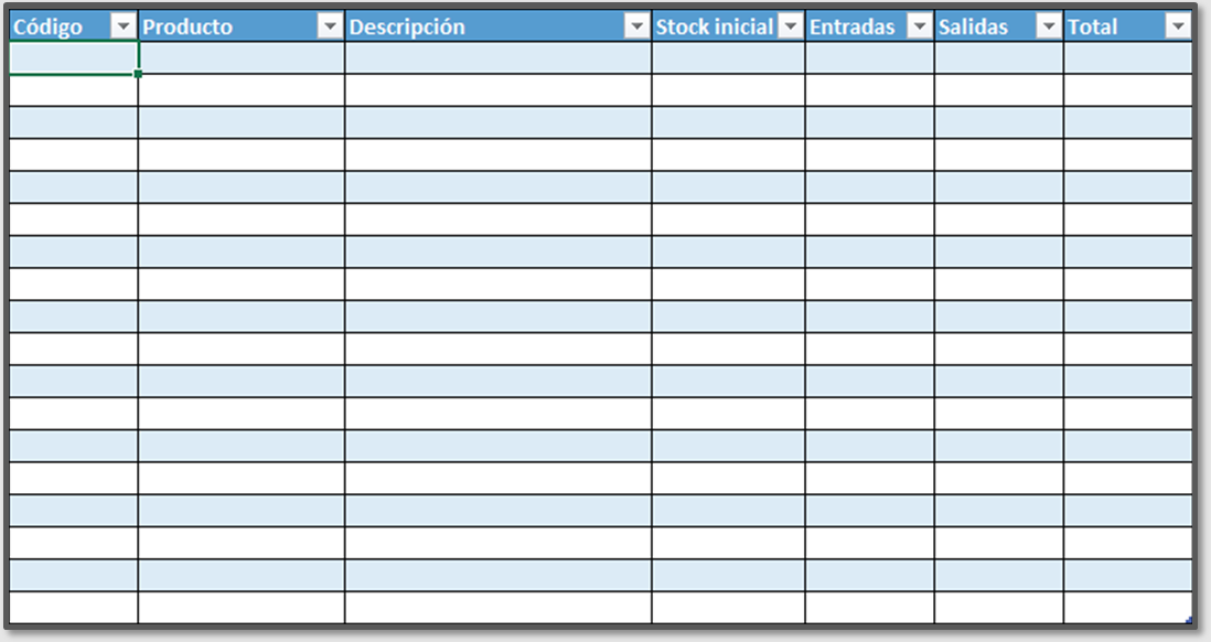 Cómo hacer un inventario en Excel: aspecto de tabla