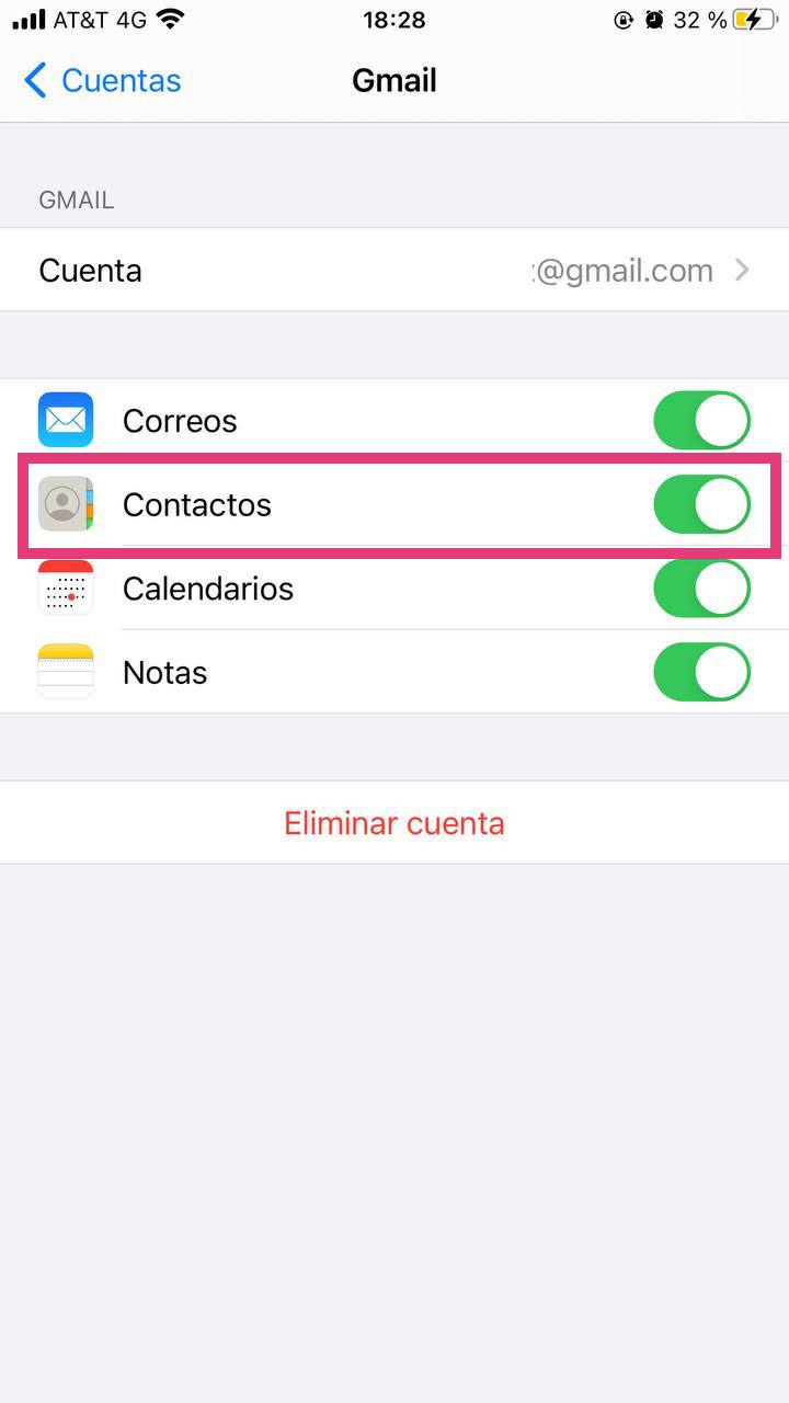 Activar la sincronización de contactos del dispositivo iOS con Gmail