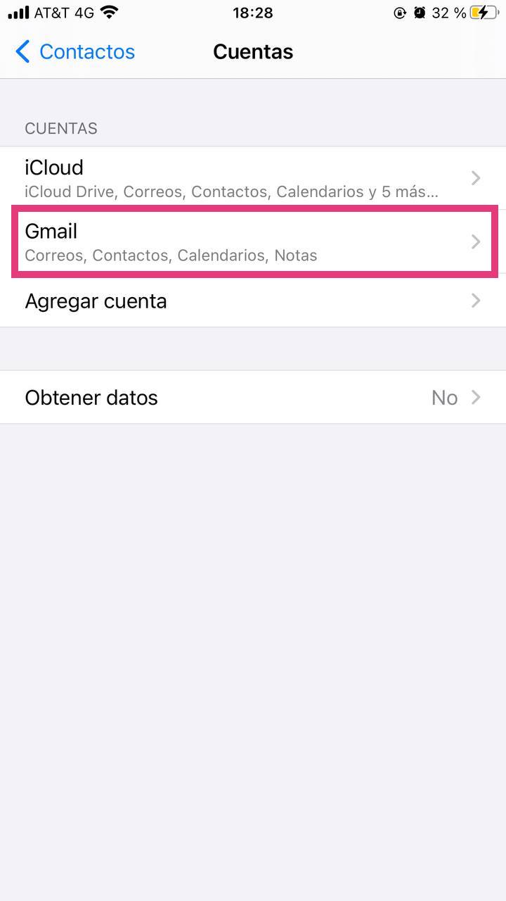 Seleccionar la cuenta de Gmail con la que se quiere sincronizar el dispositivo iOS