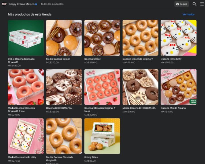 Ejemplo de tienda en Facebook de Krispy Kreme