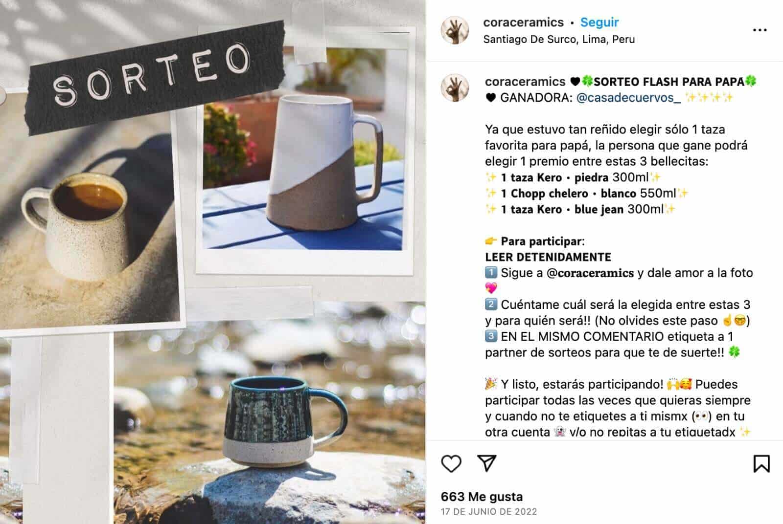 Ejemplo de concurso en Instagram: Coraceramics