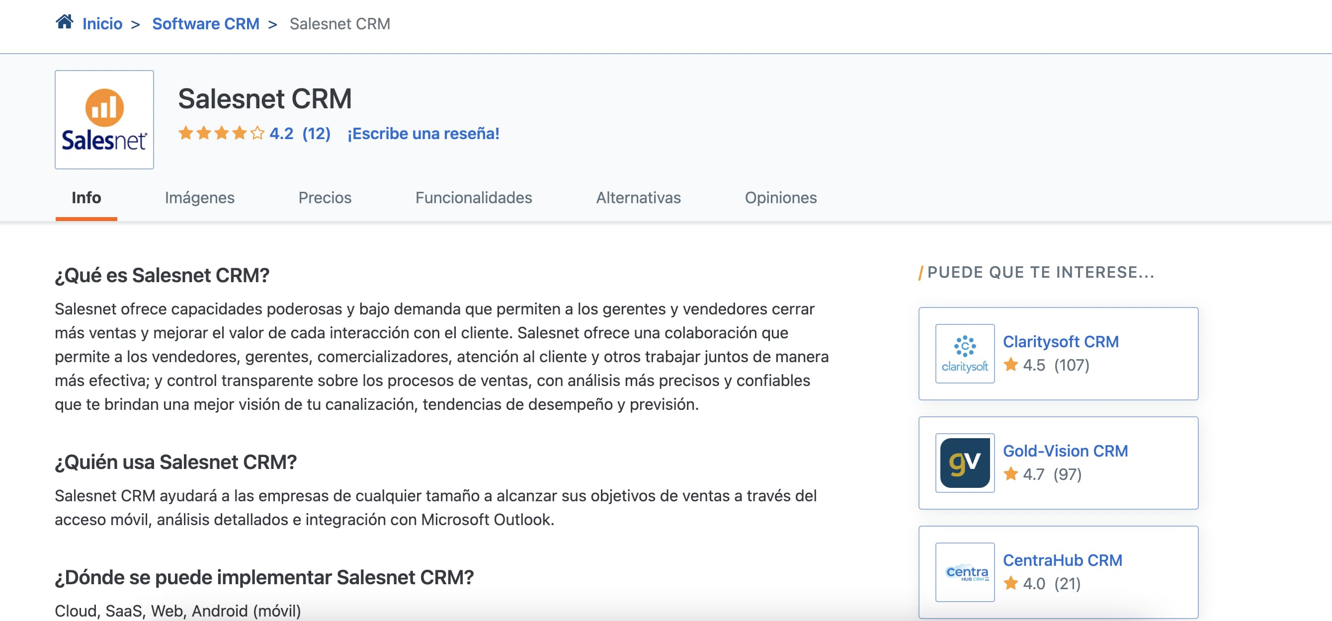 Ejemplo de CRM operativo de Salesnet