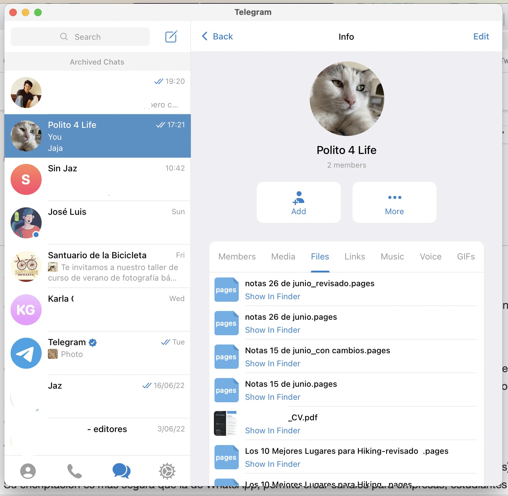 Ejemplo de diseño centrado en el usuario de Telegram