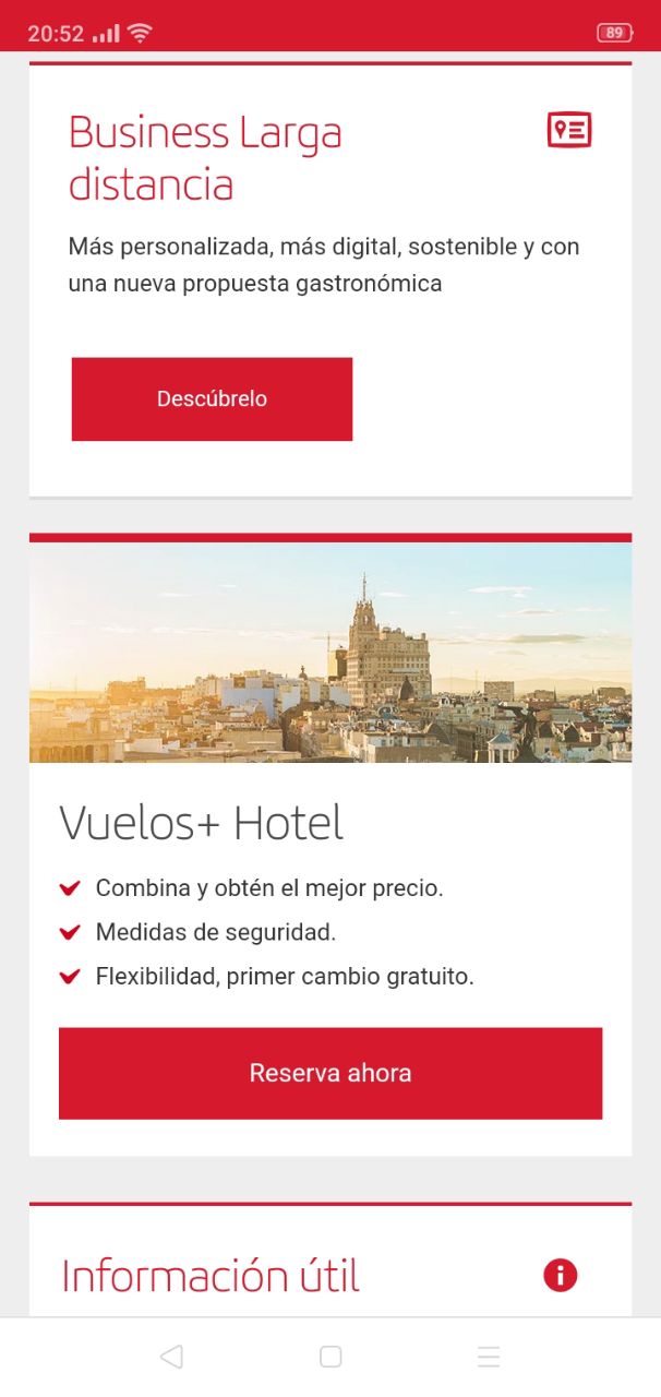 Tendencias de diseño web móvil: CTA de Iberia