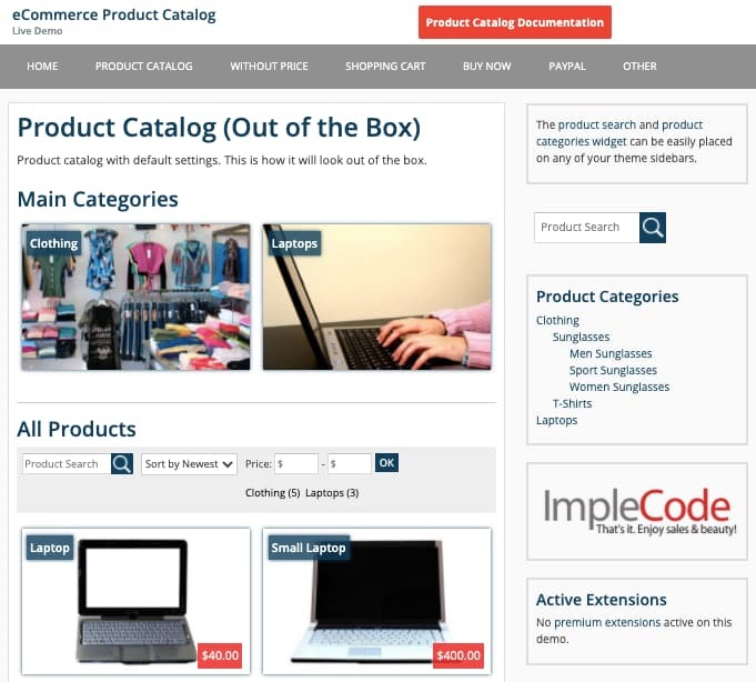 Ejemplo de plugin para WordPress: eCommerce Product Catalog
