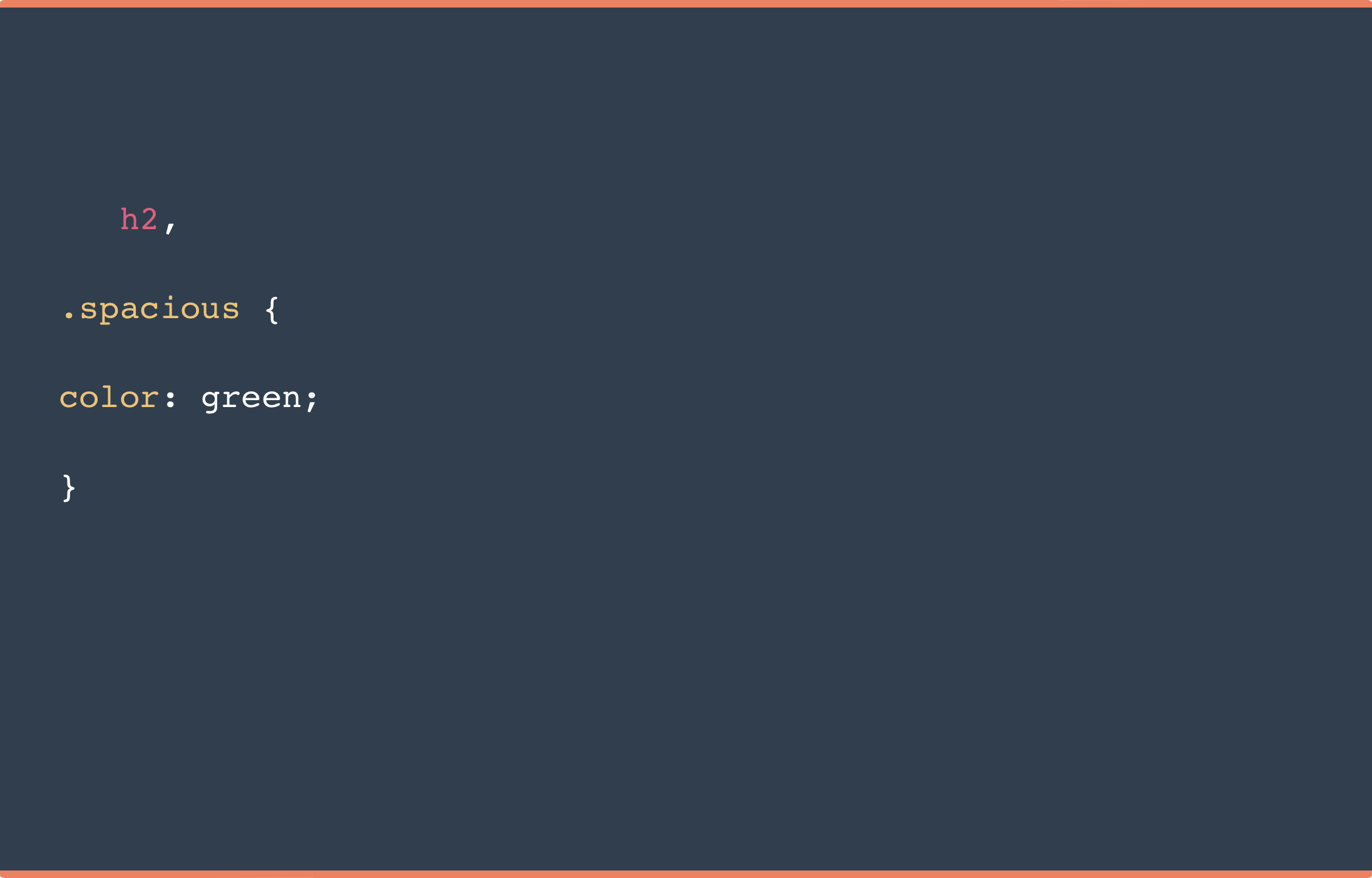 Ejemplo de código para aplicación de selectores combinados para múltiples elementos en CSS con espacios entre líneas