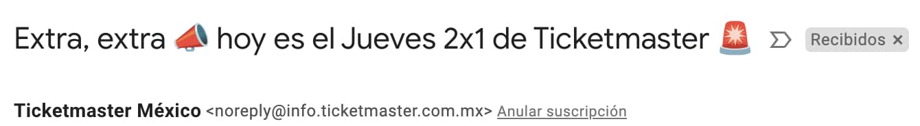 Ejemplo de asuntos para correos de ventas recordando promociones del día