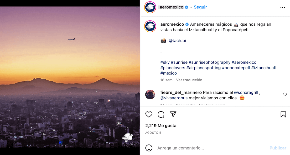 Ejemplo de foto de producto en Instagram: Aeromexico