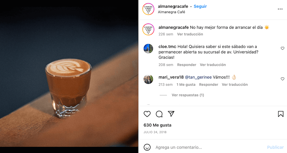 Ejemplo de foto de producto en Instagram: Almanegra