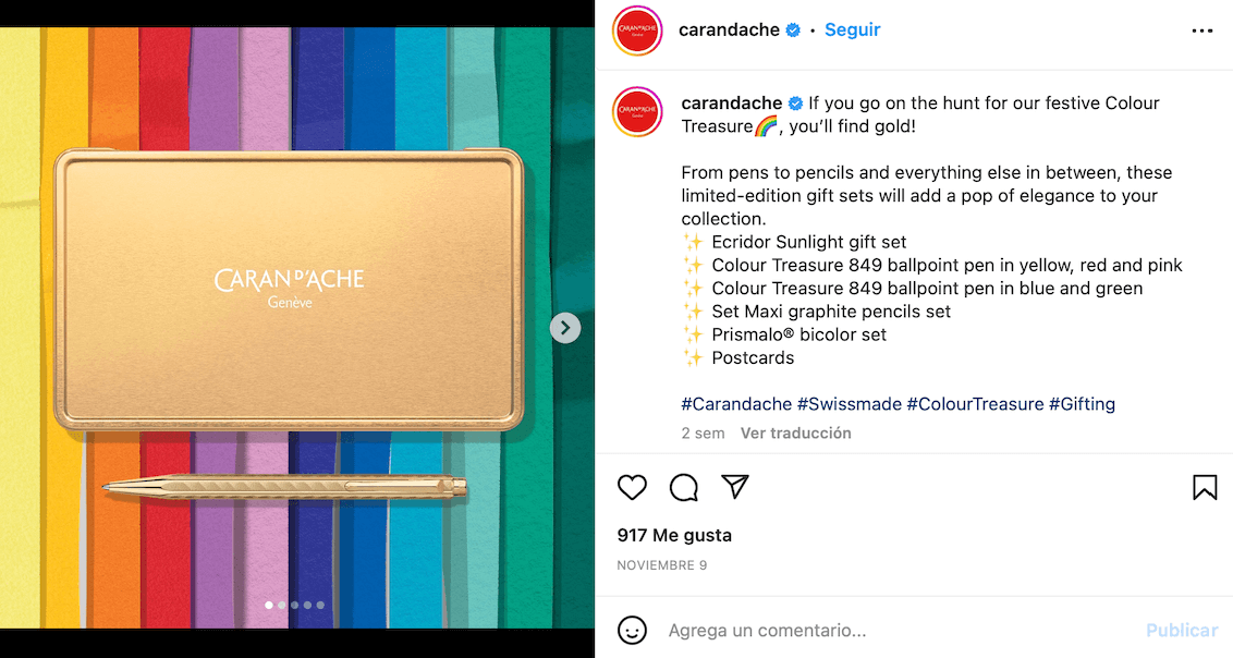 Ejemplo de foto de producto en Instagram: Caran d'Ache