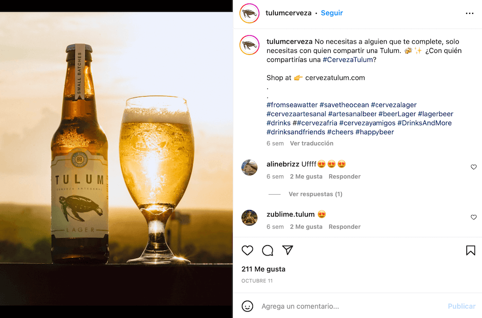 Ejemplo de foto de producto en Instagram: Cerveza Tulum