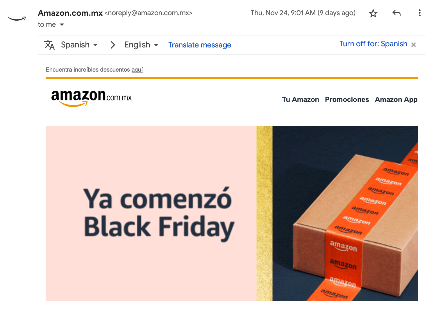Ejemplo de marketing estacional de Amazon