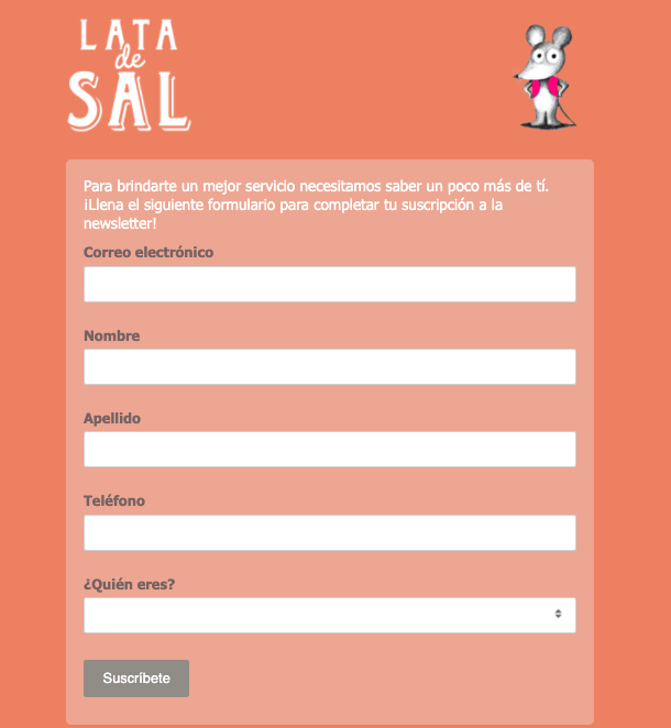 Ejemplos de formularios de contacto atractivos: Lata de Sal