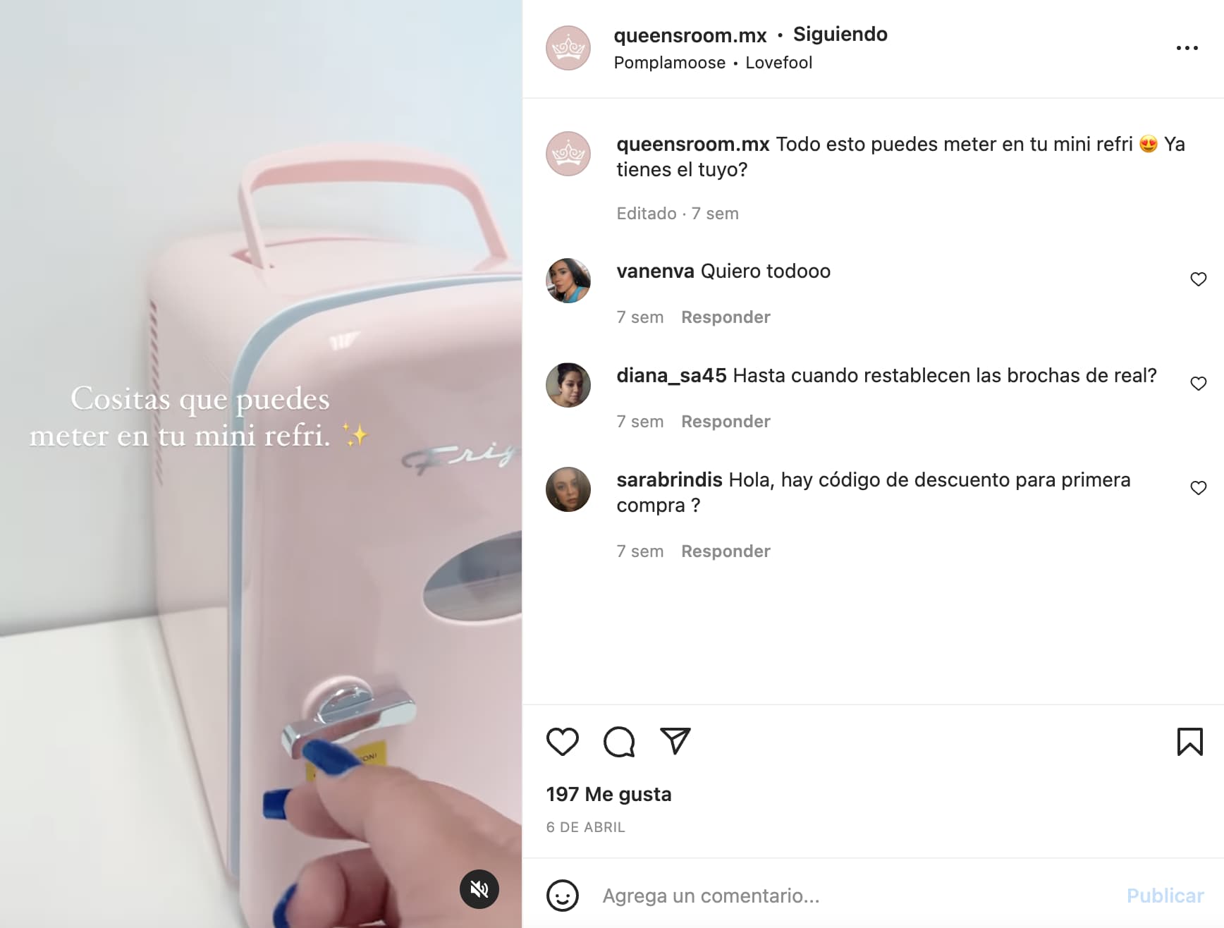 Ejemplos de reels de Instagram de empresas - Queen's Room