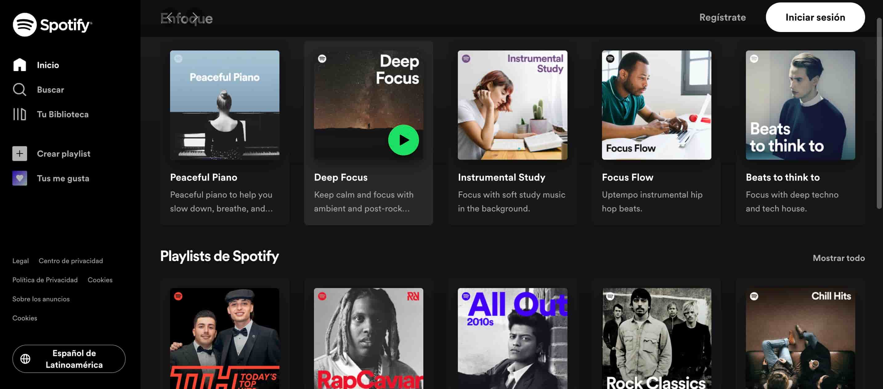 Ejemplo de single page application de Spotify
