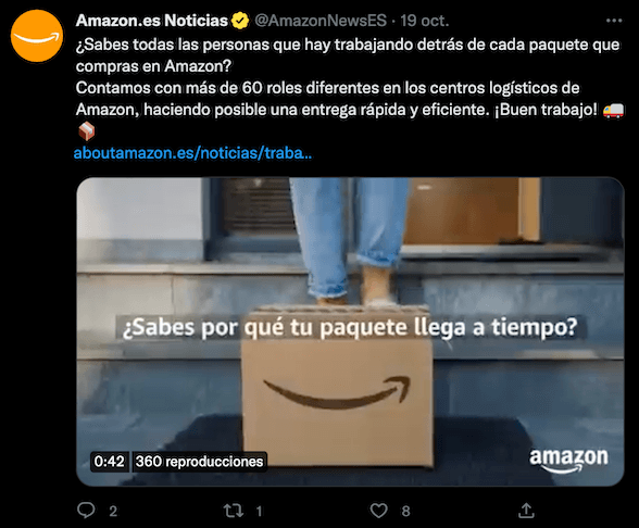 Ejemplo de video marketing en redes sociales: Amazon en Twitter
