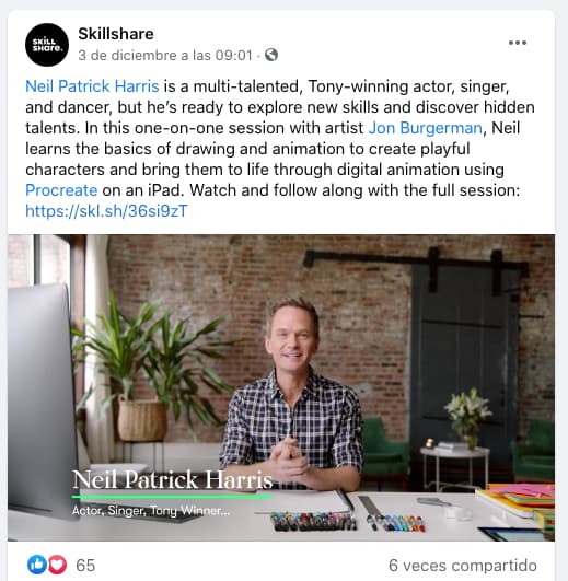 Ejemplo de estrategia de marketing de Facebook: Skillshare