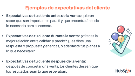 Ejemplos de expectativas del cliente