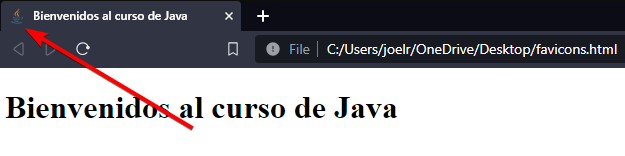 Ejemplo de favicono en HTML sobre un curso de Java