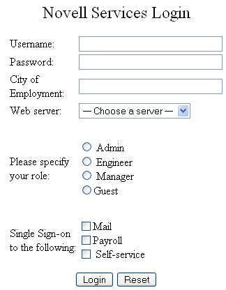 Ejemplo de formulario HTML de Novell