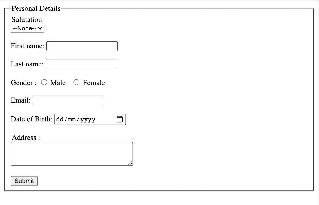 Ejemplo de formulario HTML de GG