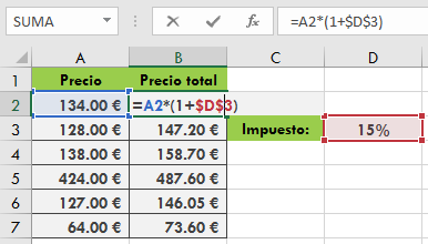 Ejemplo de fijación de casilla en Excel
