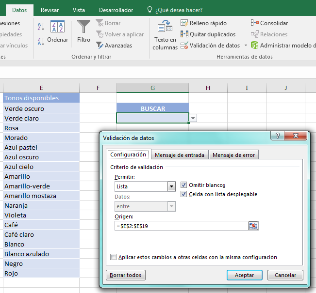Funciones avanzadas de Excel: lista desplegable