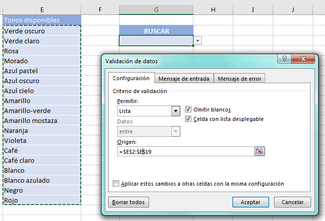Funciones avanzadas de Excel: crear lista desplegable