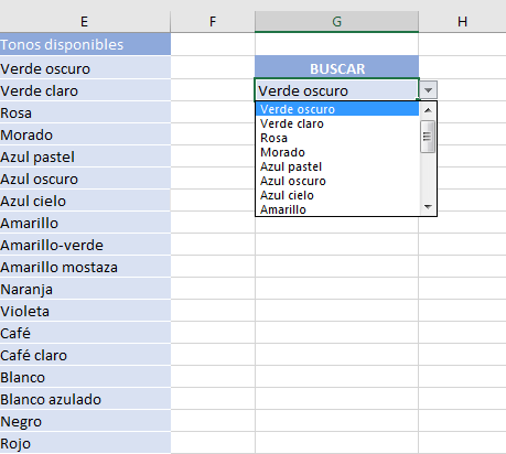 Ejemplo de lista desplegable con función avanzada en Excel