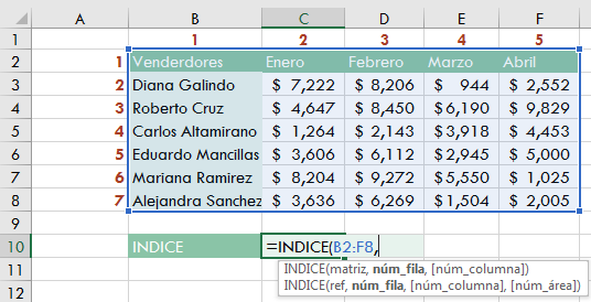 Funciones avanzadas de Excel: índice