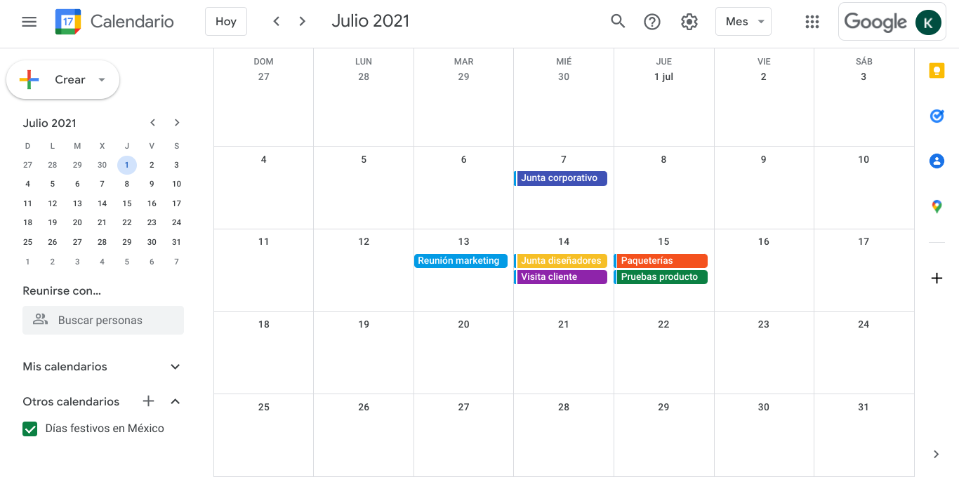 Ejemplos de herramientas para agendar citas: Google Calendar
