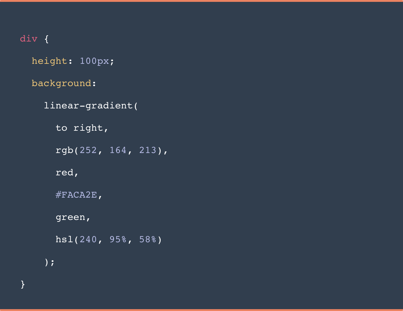 Ejemplo de código en CSS para edición de gradiente de color