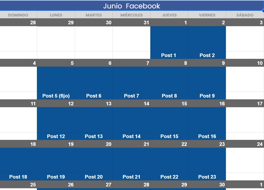 herramientas para hacer un calendario de contenidos de redes sociales - Google Sheets