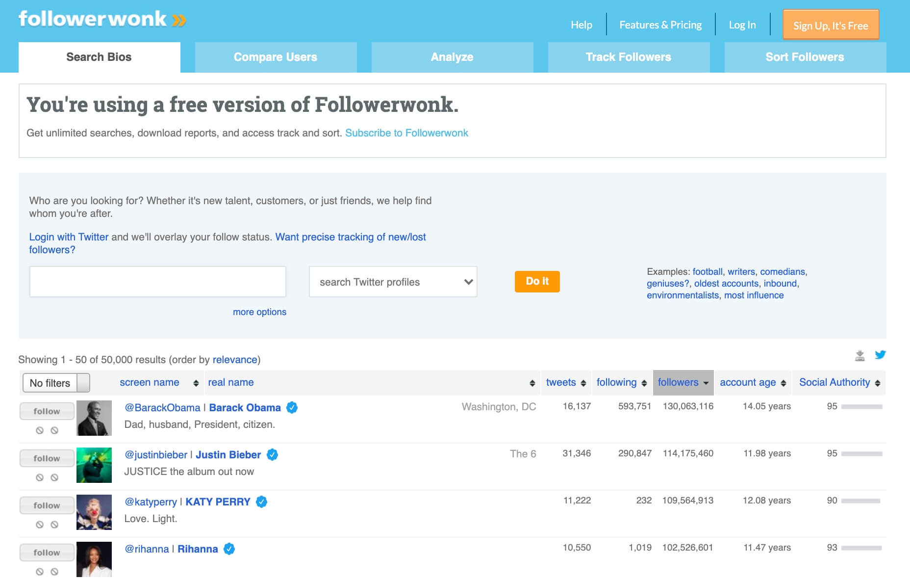 Herramientas de monitoreo de redes sociales gratis, Followerwonk