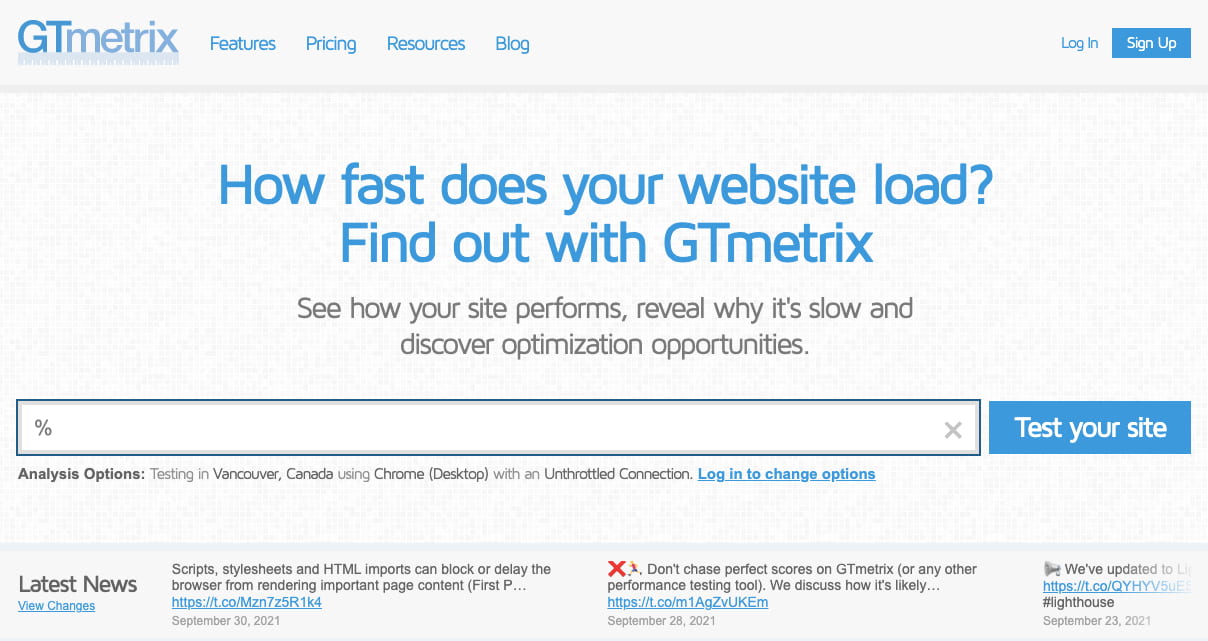 Ejemplo de herramienta para optimización web: GTmetrix