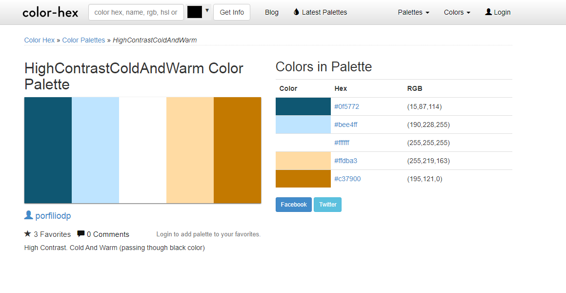 Cómo hacer un blog: ejemplo de combinación de colores en Color-Hex