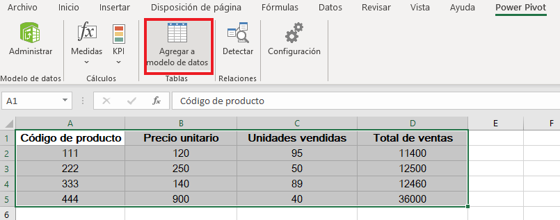 Ejemplo de KPI en Excel: agregar a modelo de datos