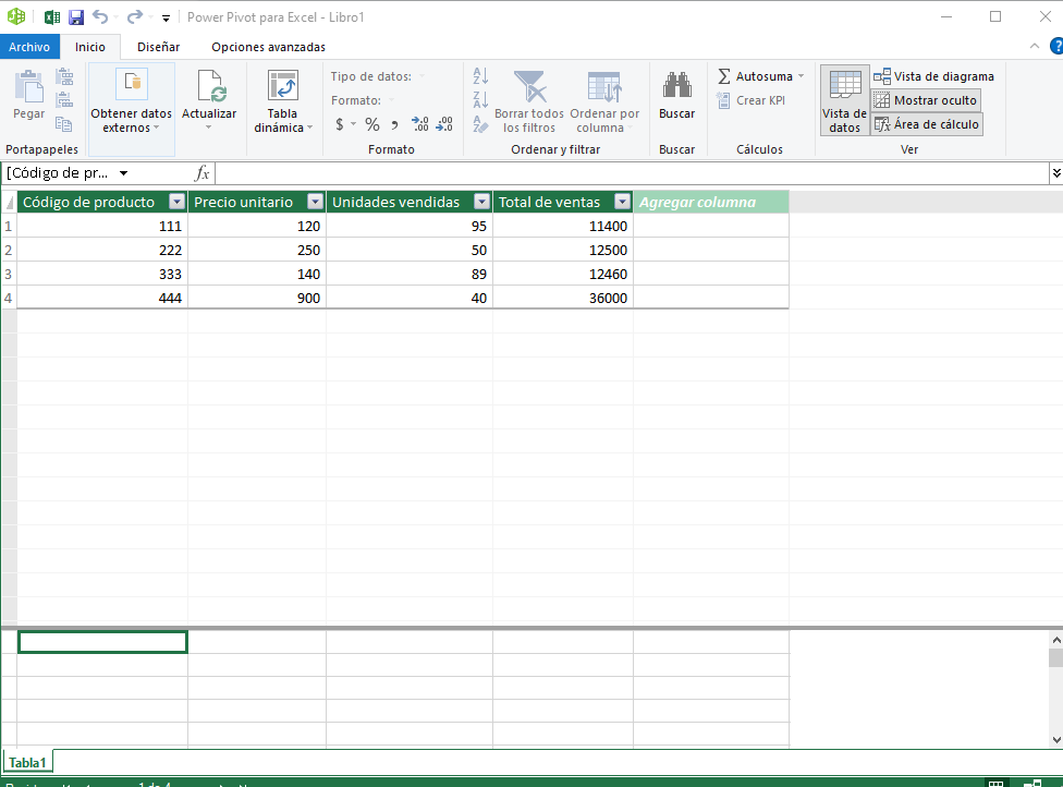 Ejemplo de KPI en Excel: ventana de Power Pivot